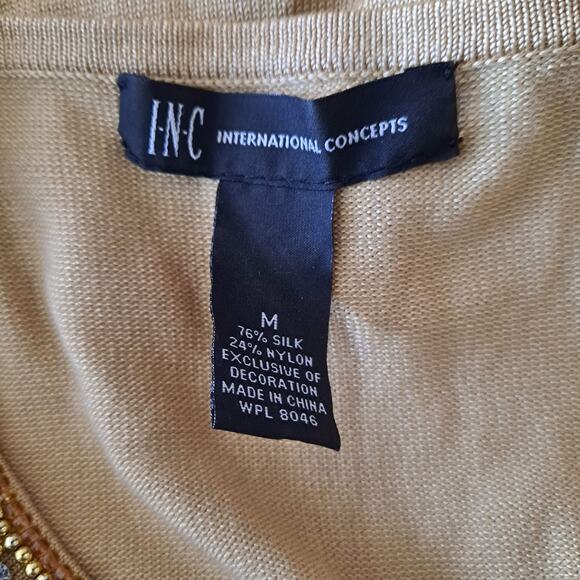 INC Mustard Gold Beaded Long Sleeve Slit Front Sweater / Knit Top - M - Picture 10 of 10